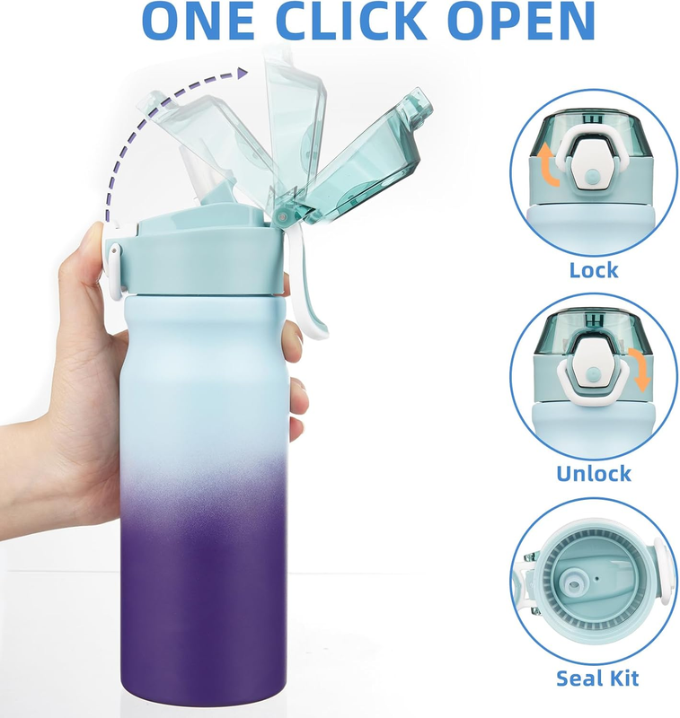 18oz Insulated Water Bottle Straw Lid Stainless Steel Ocean Dream2
