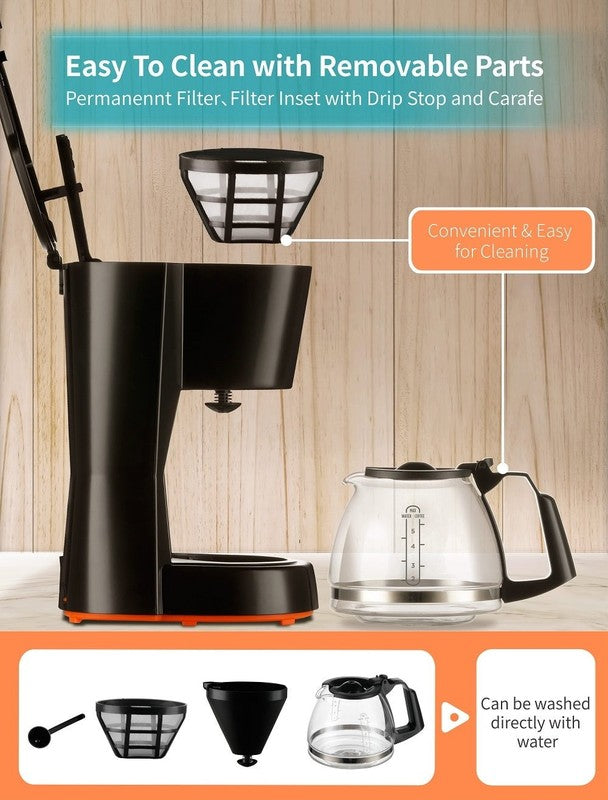 Compact 5 Cup Coffee Maker with Filter Warming Plate Glass Pot New Condition6