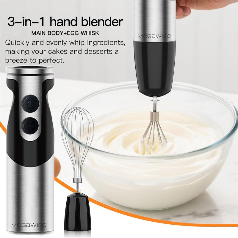 Stainless Steel Titanium Reinforced 3 In 1 Immersion Hand Blender, Powerful with7