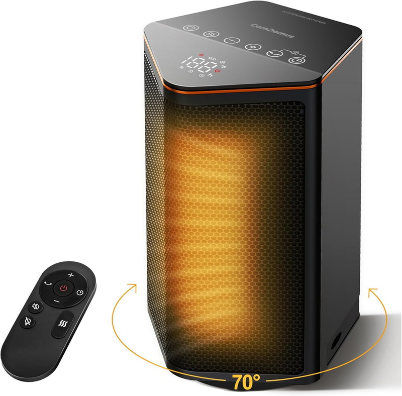 1500W Small Space Heater Portable w/ Thermostat 70° Oscillation Black10