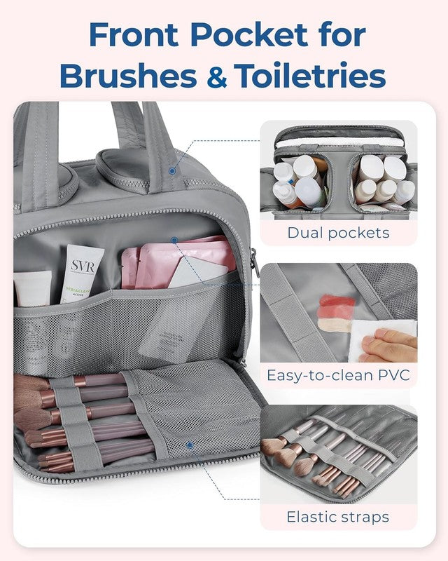 Travel Toiletry Bag Large Wide-Open Makeup Organizer Handle for Women Grey3
