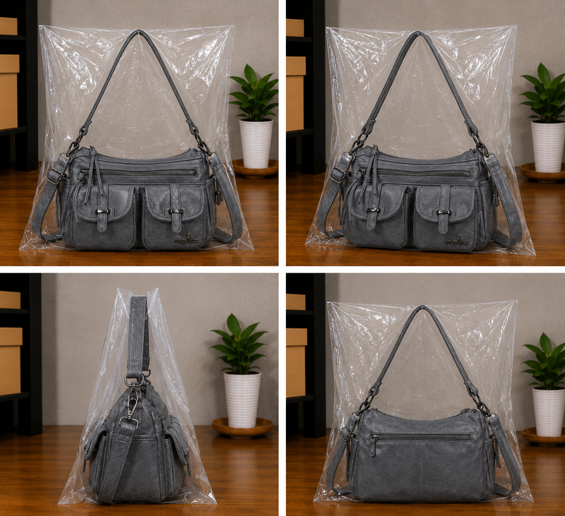 Women's Soft Vegan Leather Hobo Crossbody Multi Pocket Bag0