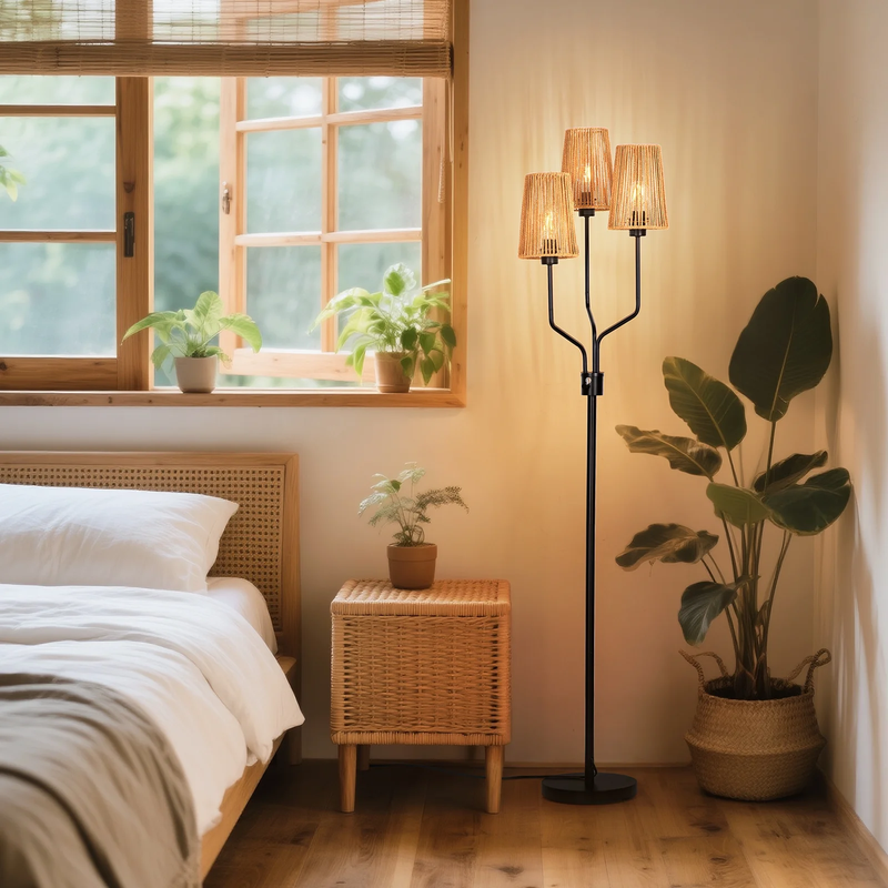 Rattan Floor Lamp 3 Tier Dimmable Rustic Boho Lighting for Living Room Bedroom6