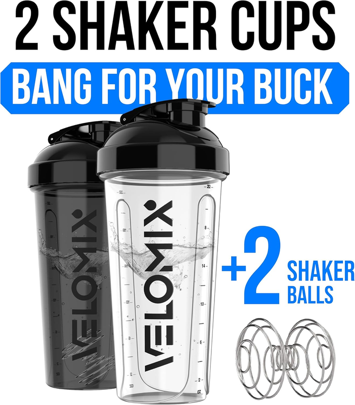 2 Pack 28oz Protein Shaker Bottles Wire Whisk Leakproof Black Clear1