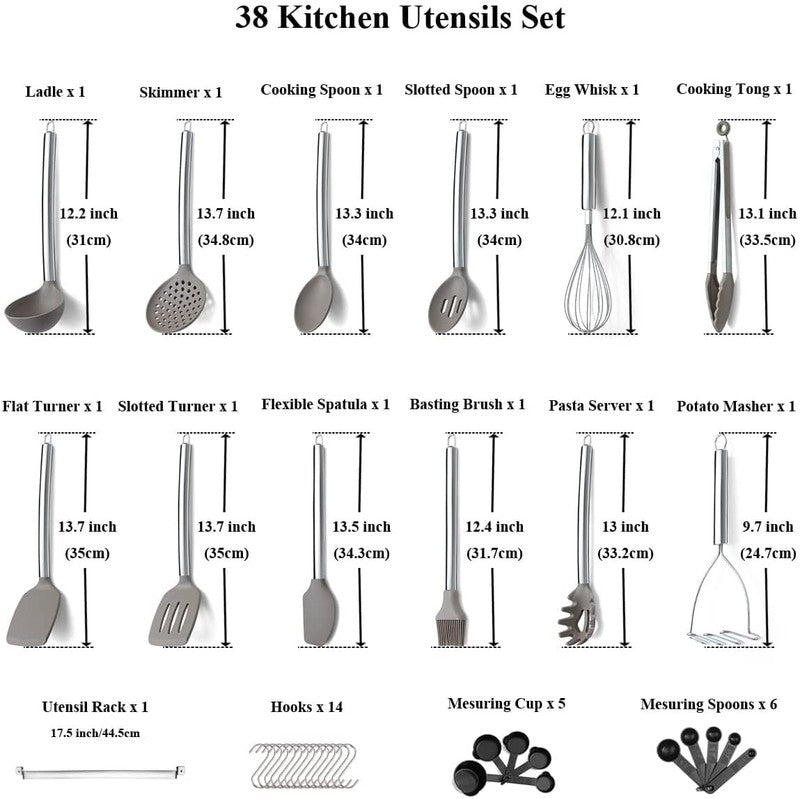 38 Pcs Silicone Kitchen Cooking Utensil Setwith Utensil Rack, Food Grade Silicon1