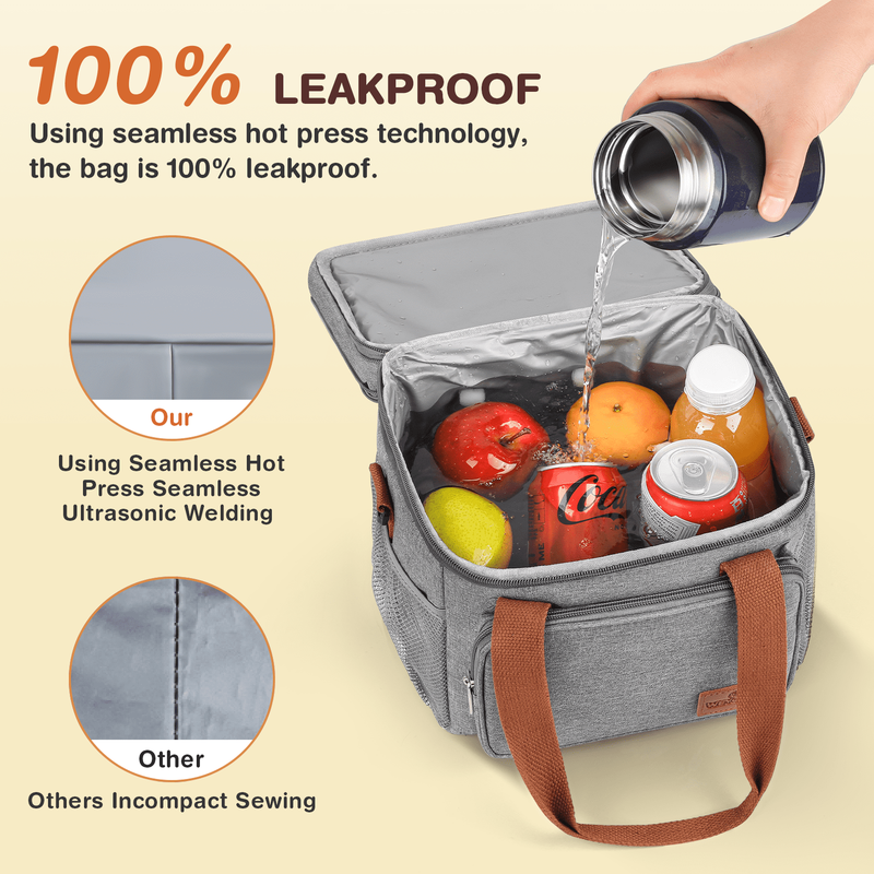 17L Insulated Lunch Bag Expandable Double Deck Cooler Tote Leakproof Work Gray6