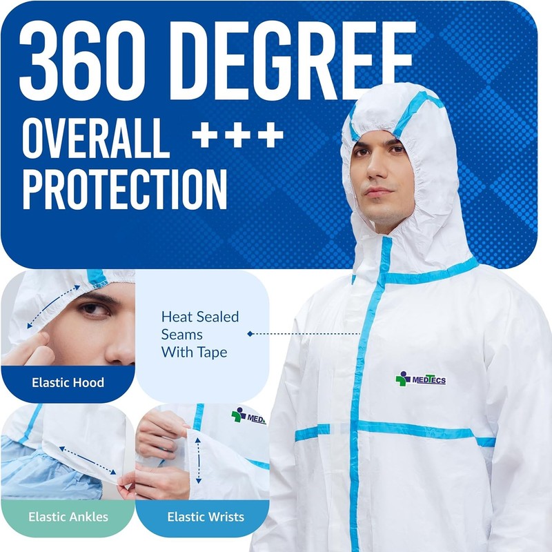 Hazmat Suits - 6 Sizes Options - Disposable Coveralls Suit, Medical Protective C1
