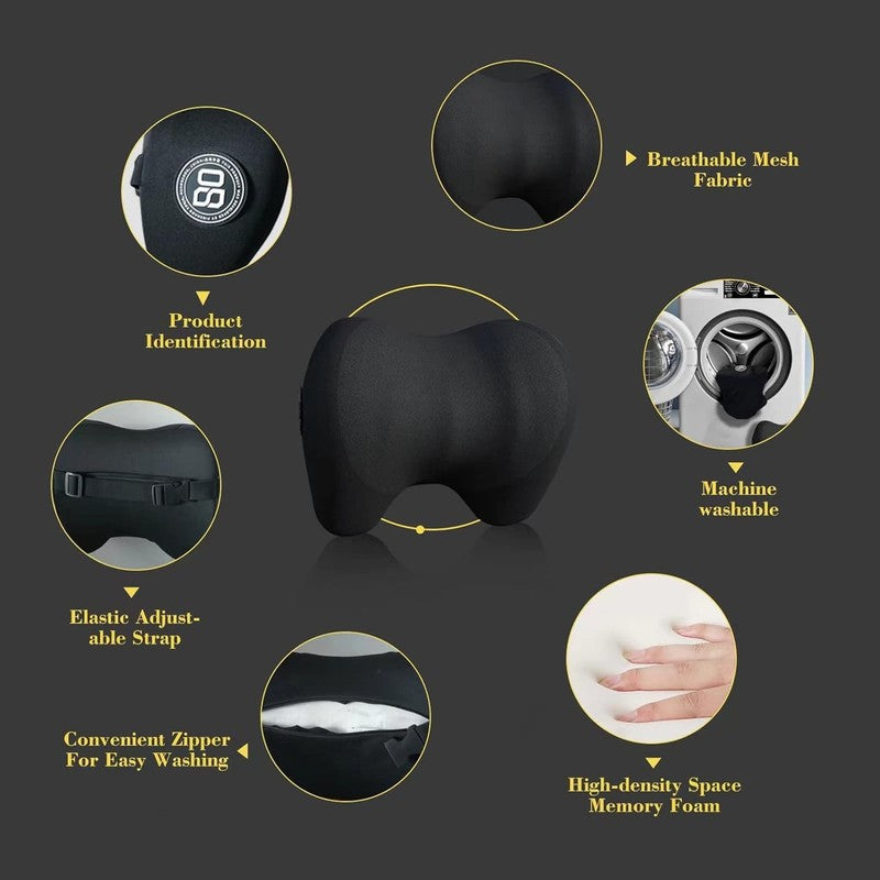 Cozy Memory Foam Car Neck Pillow w/ Adjustable Strap & Breathable Cover – Black2