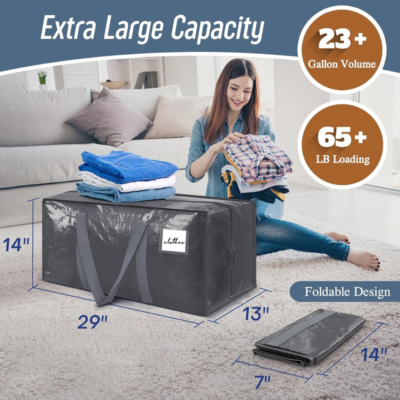 6 Pack Heavy Duty Moving Bags Large Storage Zipper Handles Gray2