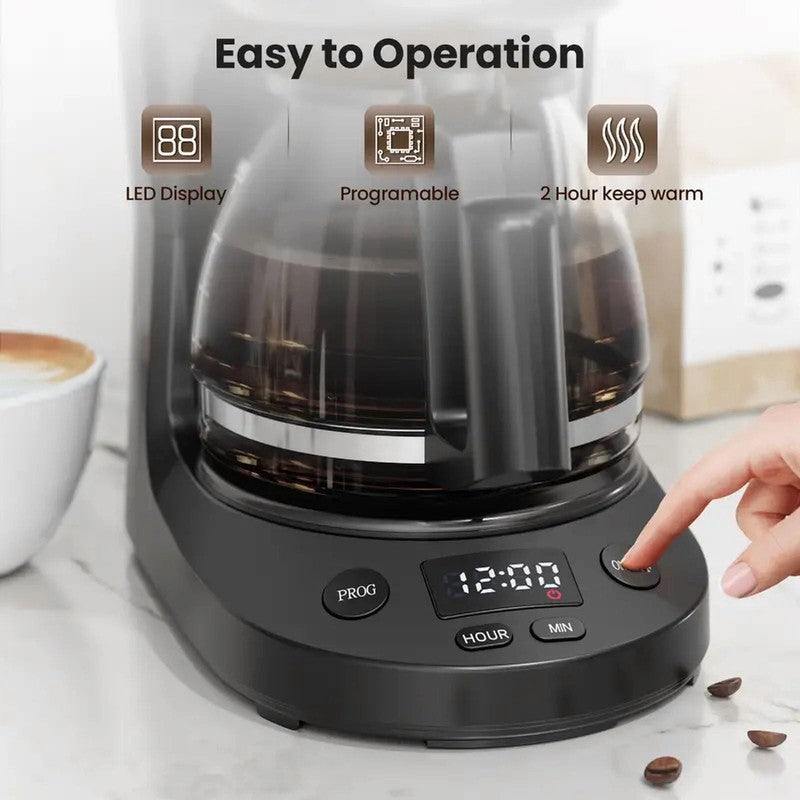 Programmable 5 Cup Drip Coffee Maker 0.75L Glass Carafe Keep Warm 2H Timer1