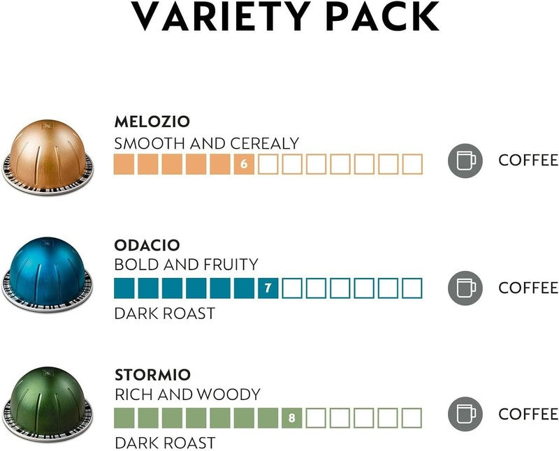 Variety Pack Coffee Pods, Medium & Dark Roast, 30 Count for Vertuo1