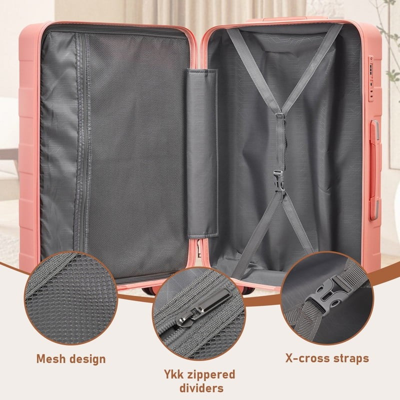 3 Piece 20" Carry On Luggage Set TSA Lock Spinner Wheels Duffel & Toiletry Pink4