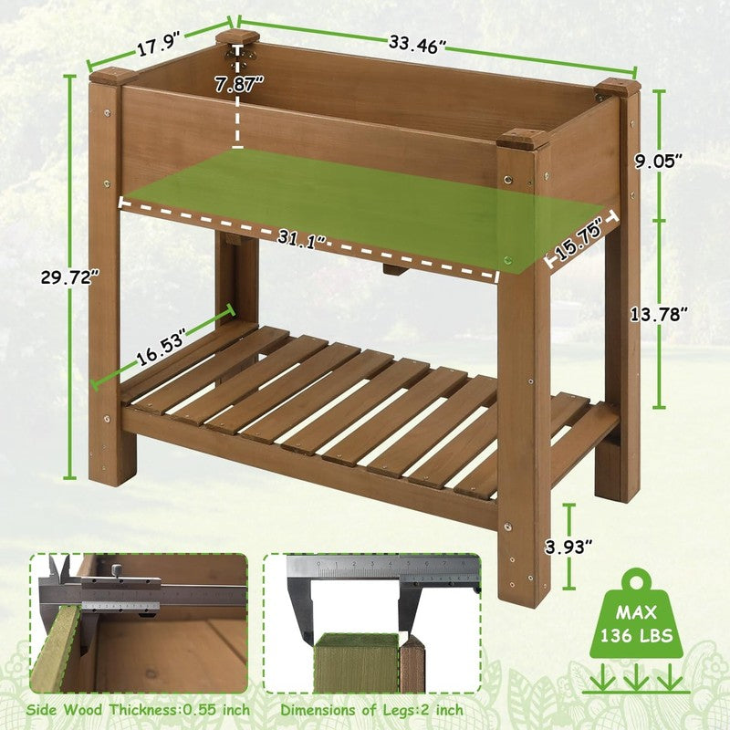 33" Raised Garden Bed Planter w/ Shelf – Wooden Herb & Vegetable Box1