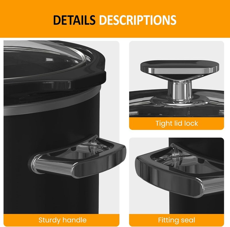 2Qt Slow Cooker Small Removable Ceramic 3-Setting Black Food Warmer4