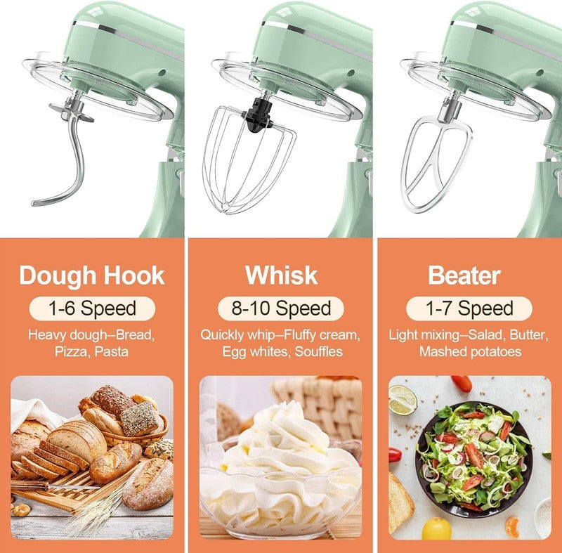 3-in-1 Stand Mixer 6.5QT 660W 10-Speed w/ Dough Hook Whisk Beater2