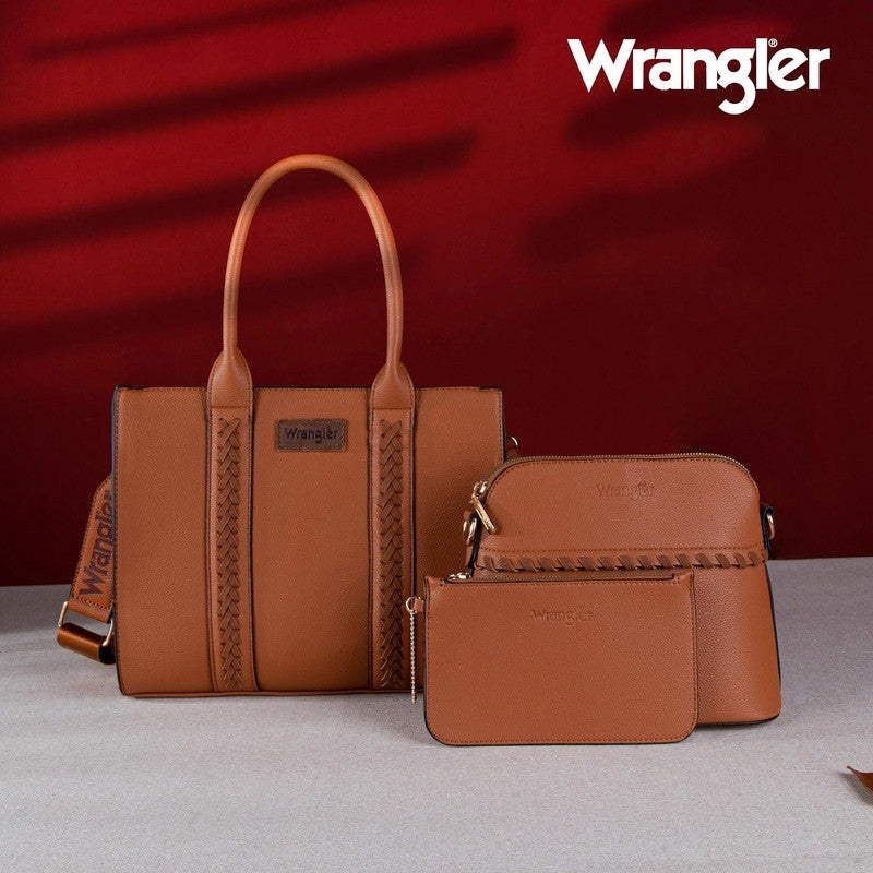 Wrangler 3Pcs Handbags Set Tote Bag & Medium Crossbody Purse & Wallet, Brown4