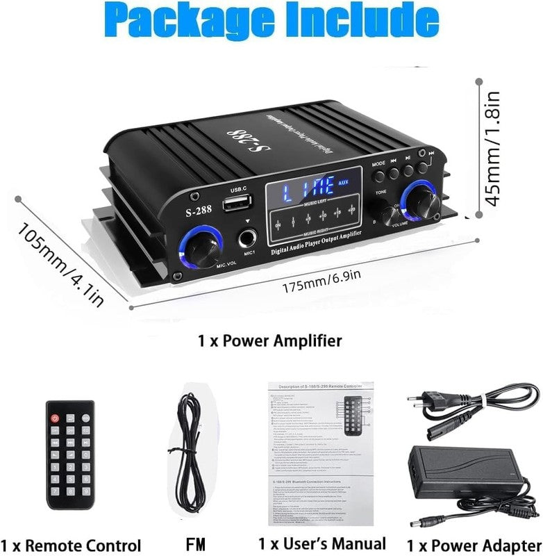 4 Ch Bluetooth 5.0 Stereo Amplifier 50Wx4 USB SD FM Class D Home Audio6
