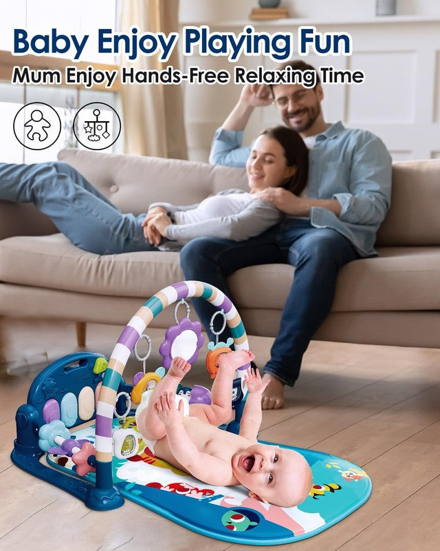 Baby Play Mat Gym w/ Piano Music Lights 5 Toys Tummy Time Blue3