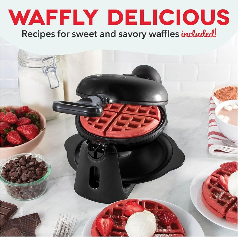 Flip Belgian Waffle Maker 1in Thick Rotating Nonstick Quick Heat Black4