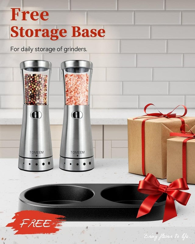 Electric Salt and Pepper Grinder Set with Storage Base, Stainless Steel Recharge8