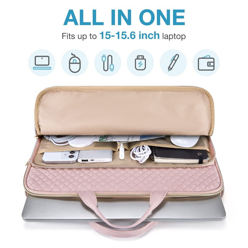 15.6 Inch Laptop Sleeve Shockproof Padded Zipper Case with Handle Pink2