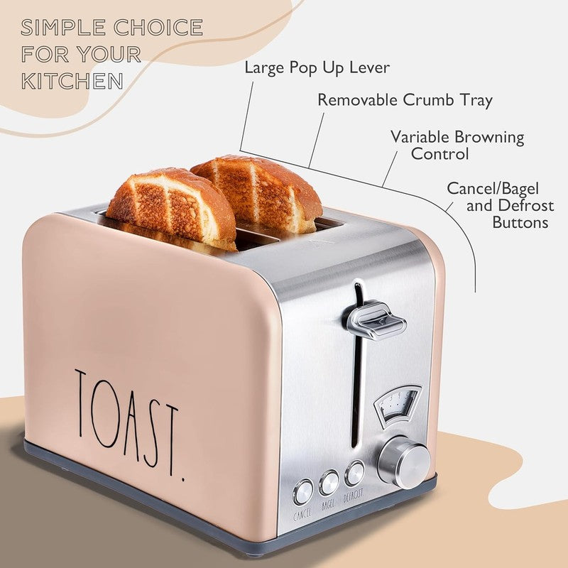 Stainless Steel 2 Slice Toaster Wide Slot 5 Browning Bagel Defrost Cancel Blush2