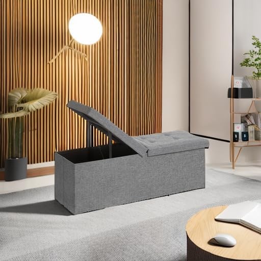 43'' Foldable Storage Ottoman Bench Flip Lid Entryway Living Room Light Gray5