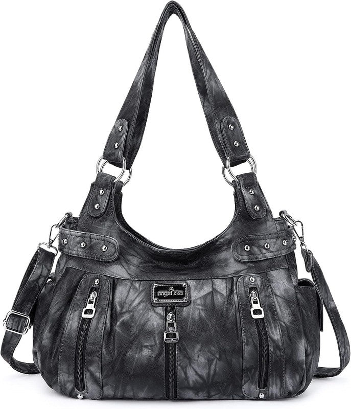 Women's Large Washed Faux Leather Hobo Crossbody Tote Bag1