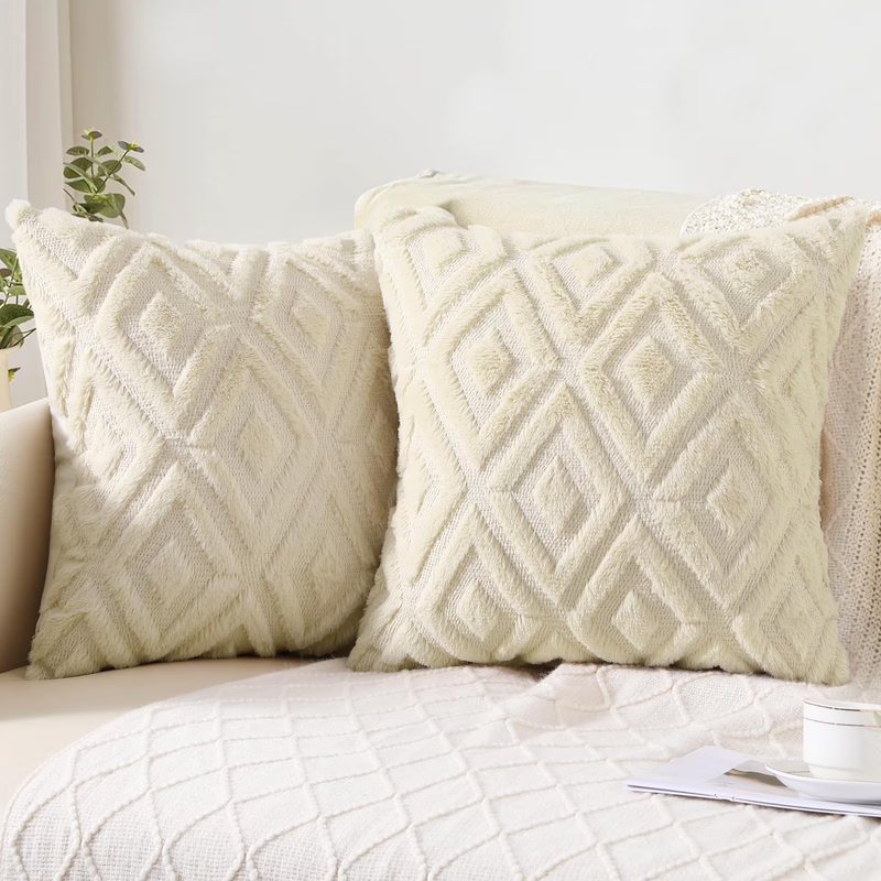 Set of 2 Decorative Throw Pillow Covers 18x18 Soft Beige for Couch9