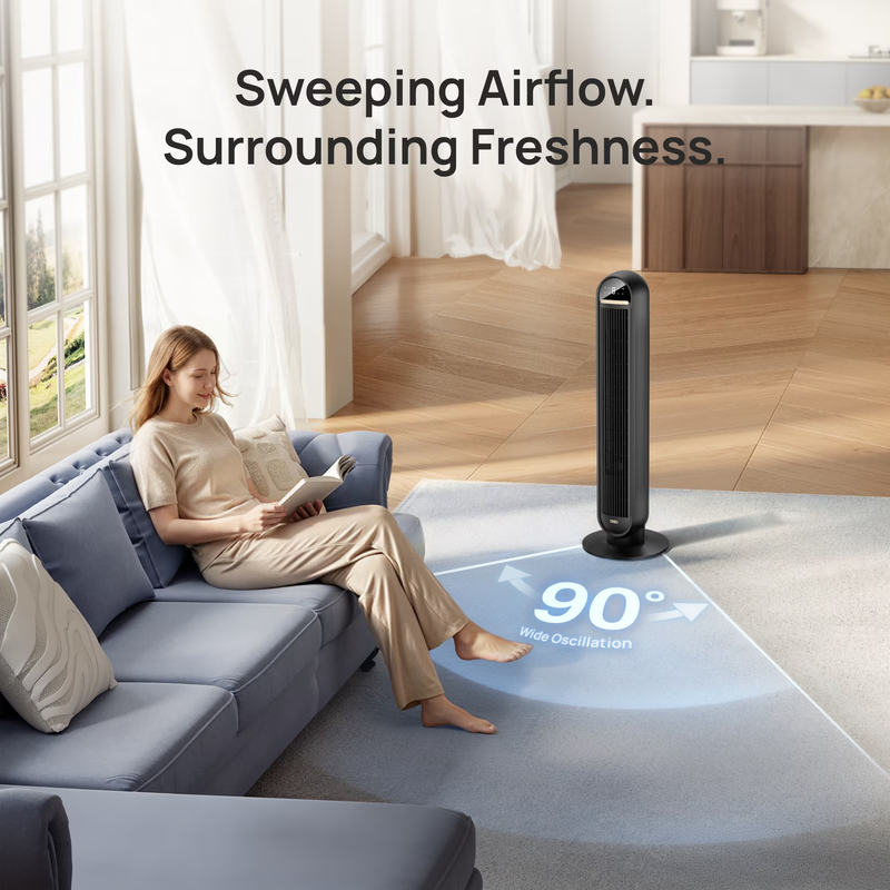 Tower Fans for Home, 36" Standing Floor Fan with Remote, 90° Oscillating Fan, 286