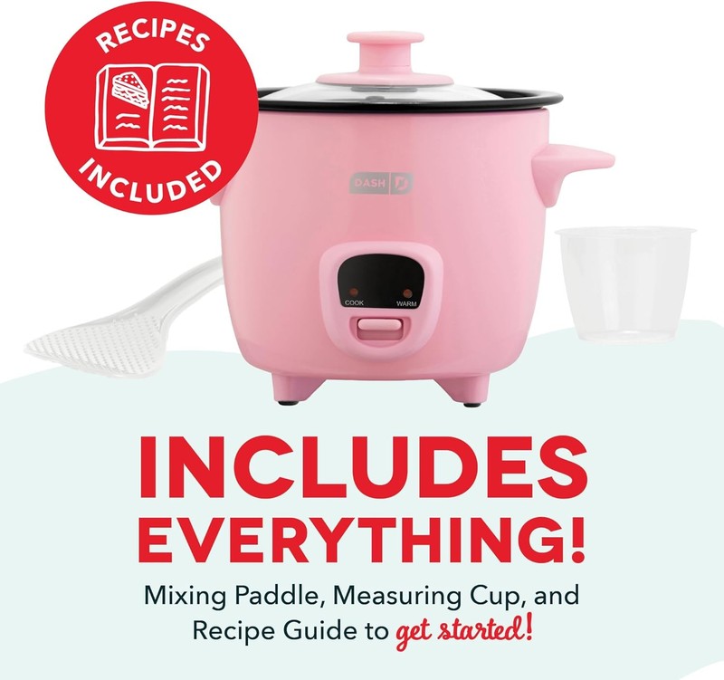 Mini Rice Cooker 0.5Qt Steamer Nonstick Pot Keep Warm Function Pink5