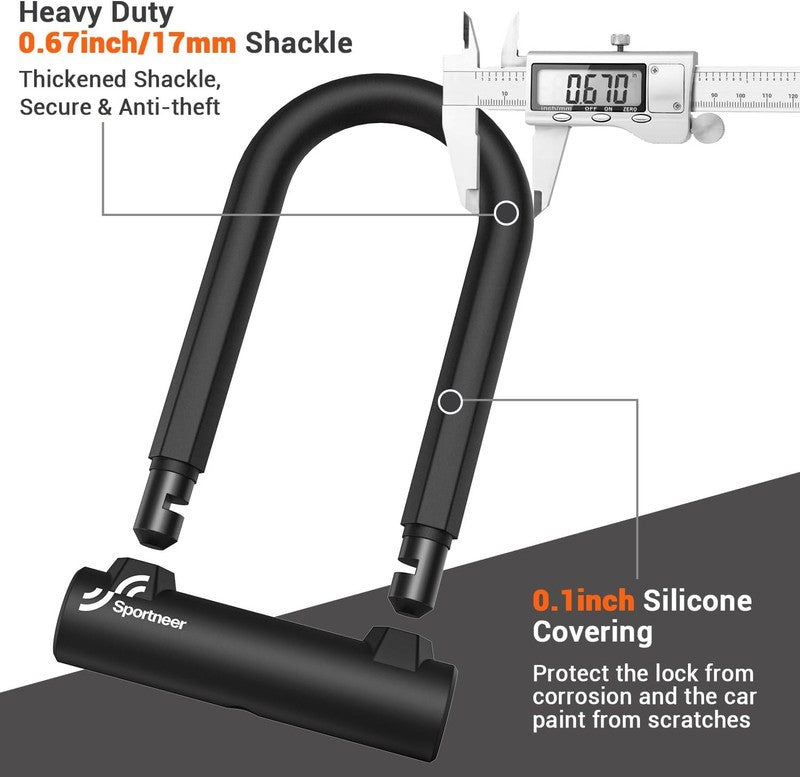 Heavy Duty Bike U Lock 17mm Shackle + 5ft Cable & Mount Bracket Anti-Theft Key1
