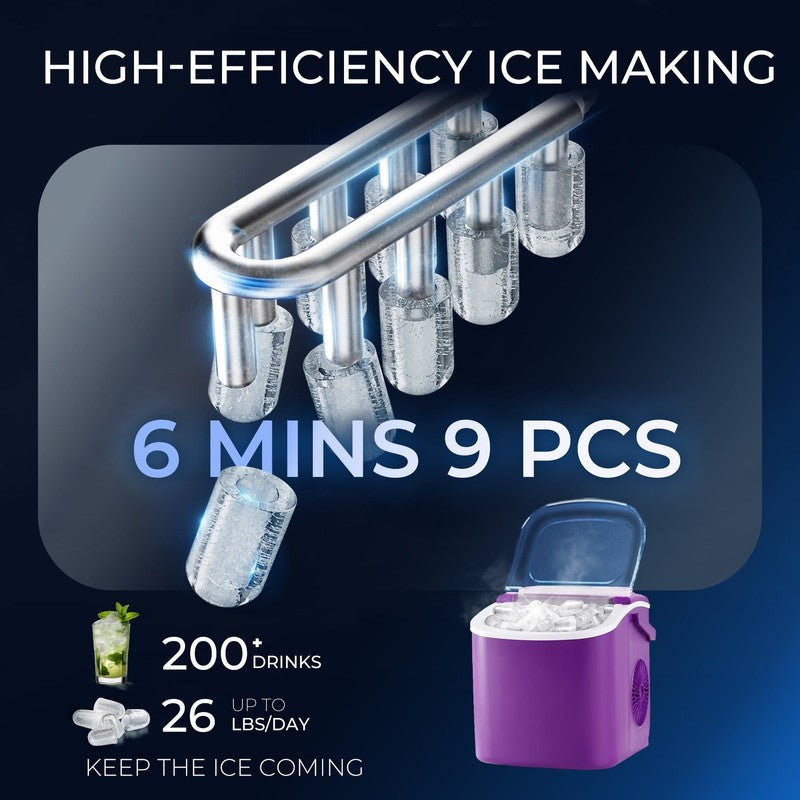 Countertop Ice Maker One Button 9 Bullet Ice in 6Min Auto Cleaning 26Lbs/24H1
