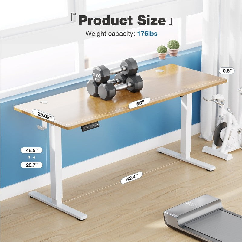 63x24in Electric Height Adjustable Standing Desk Memory T Shaped Home Office2