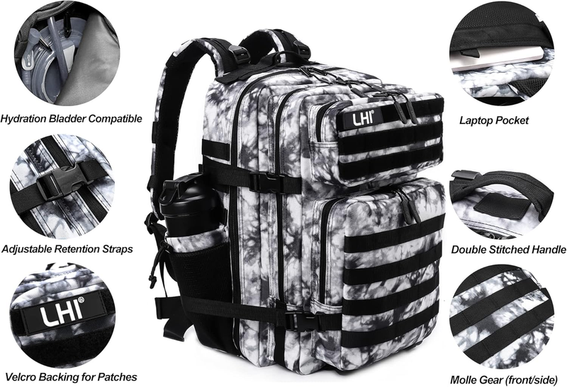 Military 45L Tactical Backpack Black White MOLLE 3 Day Assault Pack Bag4