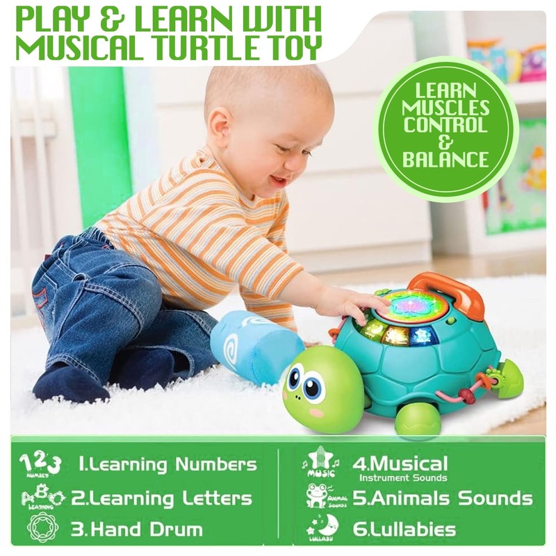 Baby Turtle Toys , Tummy Time Toy for 12 18 Months, Musical Crawling Toys with L3