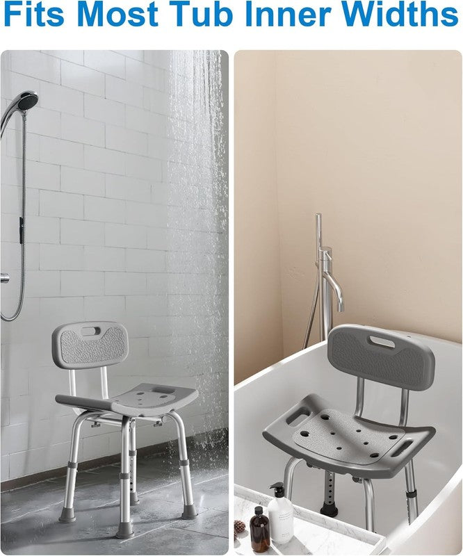 Heavy Duty Shower Chair 400lb Bath Seat w/ Back for Seniors – Gray6