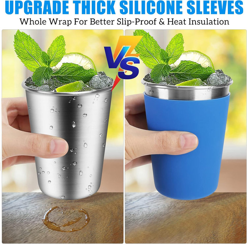 5PK Stainless Steel Kids Cups 12oz Spill Proof Lids Straws Silicone Sleeves2