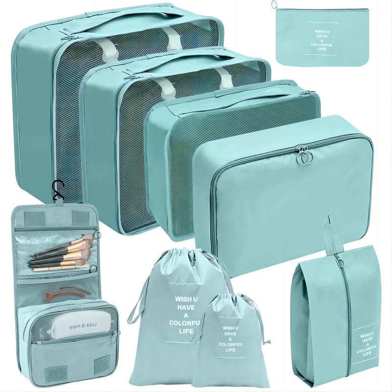 Packing Cubes Set 9 Piece Travel Organizer Clothes Shoes Blue7