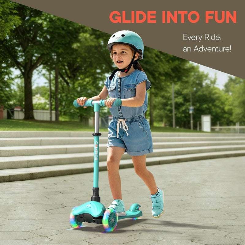 Kids 3 Wheel Scooter Lean to Steer LED Wheels Adjustable Handlebar Teal2