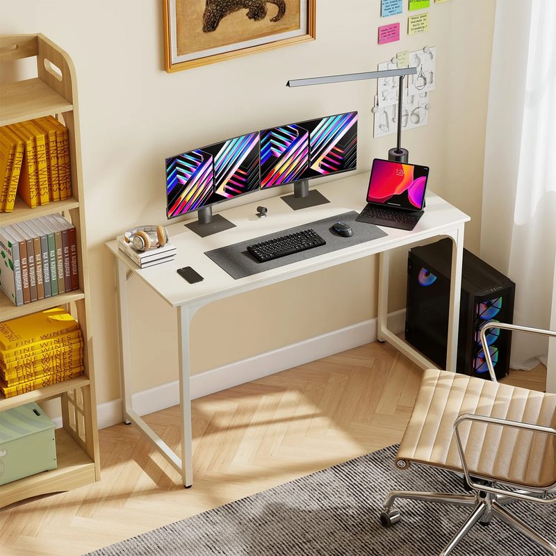 47" White Computer Desk with Metal Frame & Adjustable Feet Office Desk7