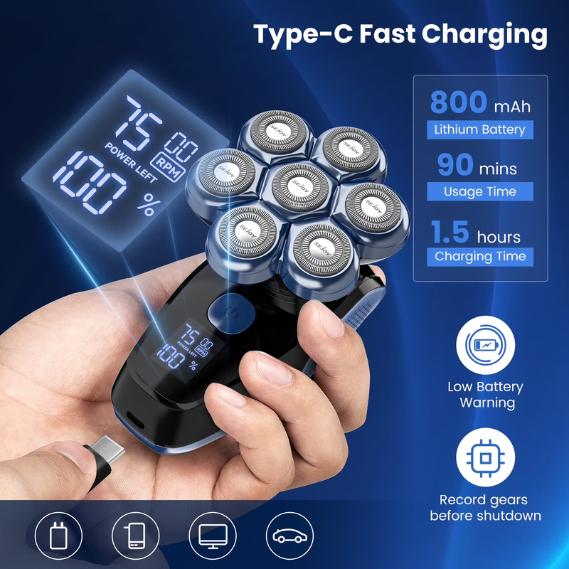 7D Head Shaver, 5 in 1 Bald Head Shavers for Men Electric Razor, LED Display1