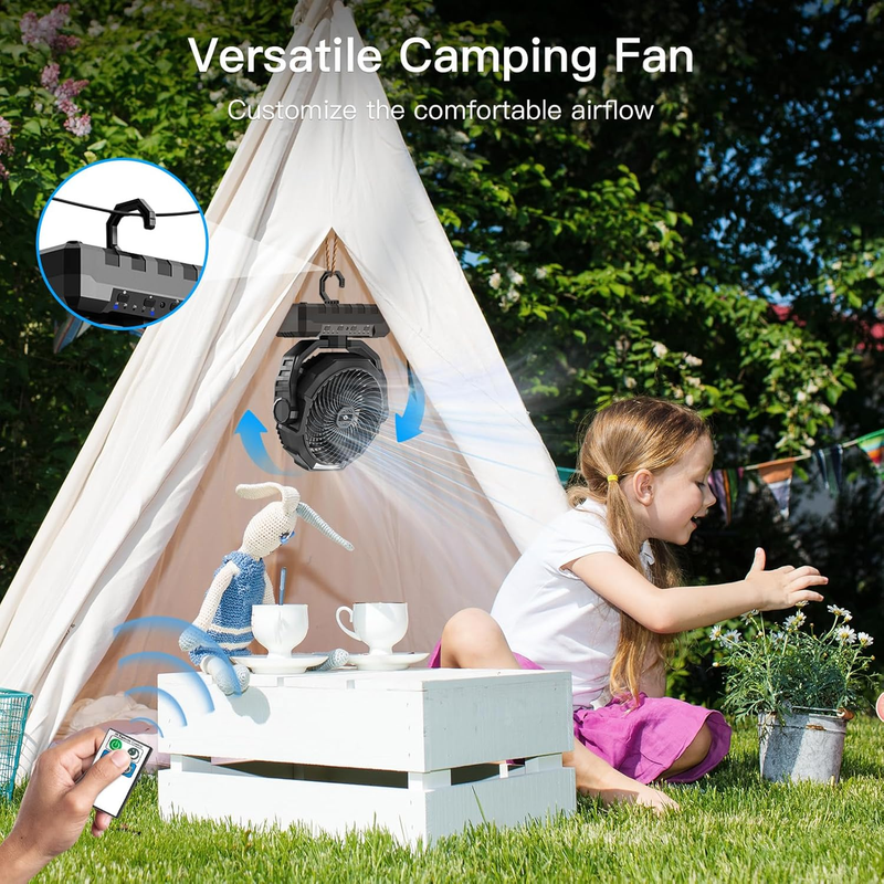 3-in-1 Rechargeable Camping Fan 24000mAh Fan Light Remote Portable Black4