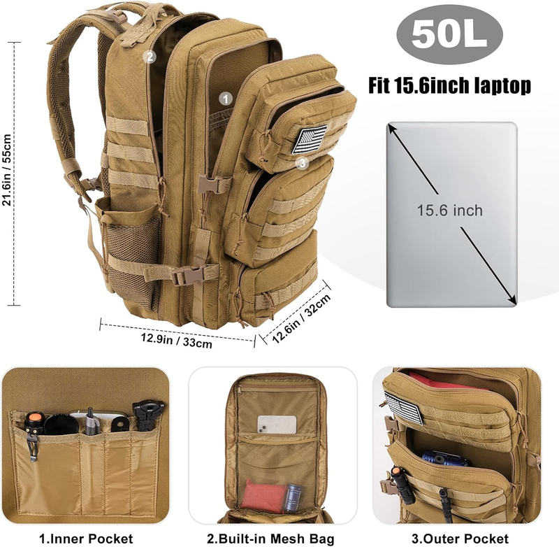 50L Tactical Military Backpack Molle Army Assault Pack  Bag Water Resistant2