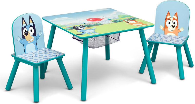 Bluey Kids Table & 2 Chairs Set w/ Storage Greenguard Gold Certified Blue0
