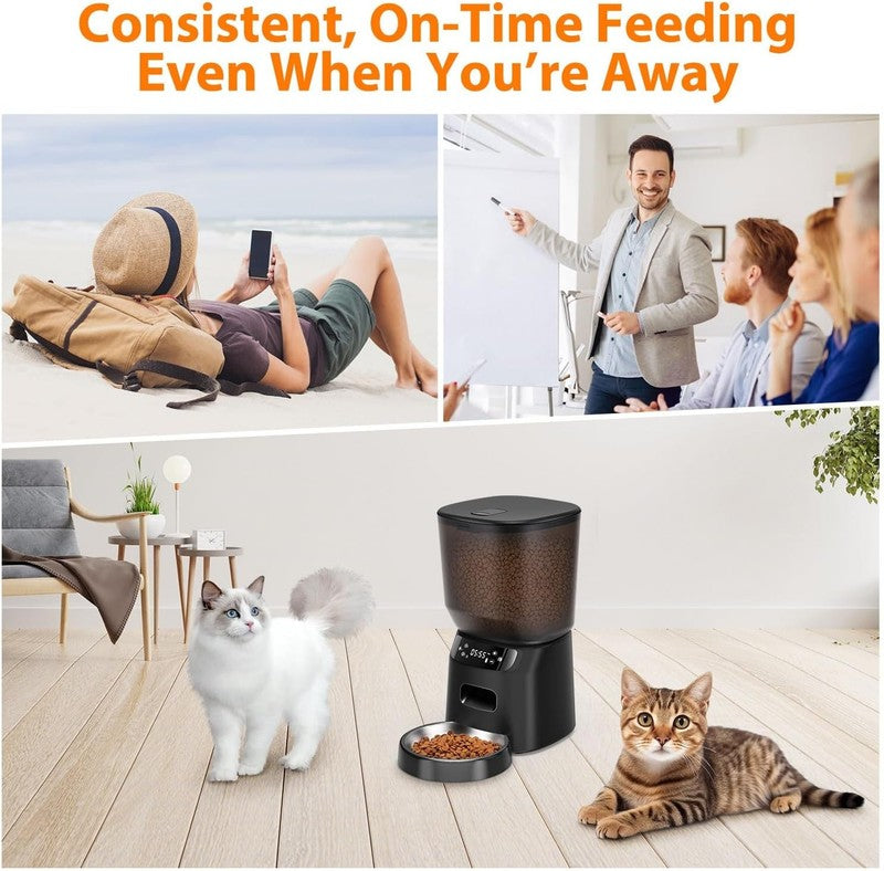 Automatic Cat Feeder with Stainless Steel Bowl, Food Dispenser 6 Meals Daily7