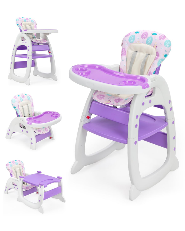 Convertible Baby High Chair Adjustable Feeding Chair for Toddlers 6M–6Y Purple6