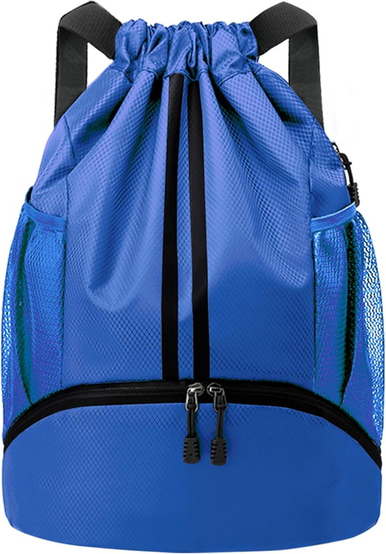 Drawstring Backpack Gym Bag w/ Shoe Compartment Water Resistant Blue Medium7