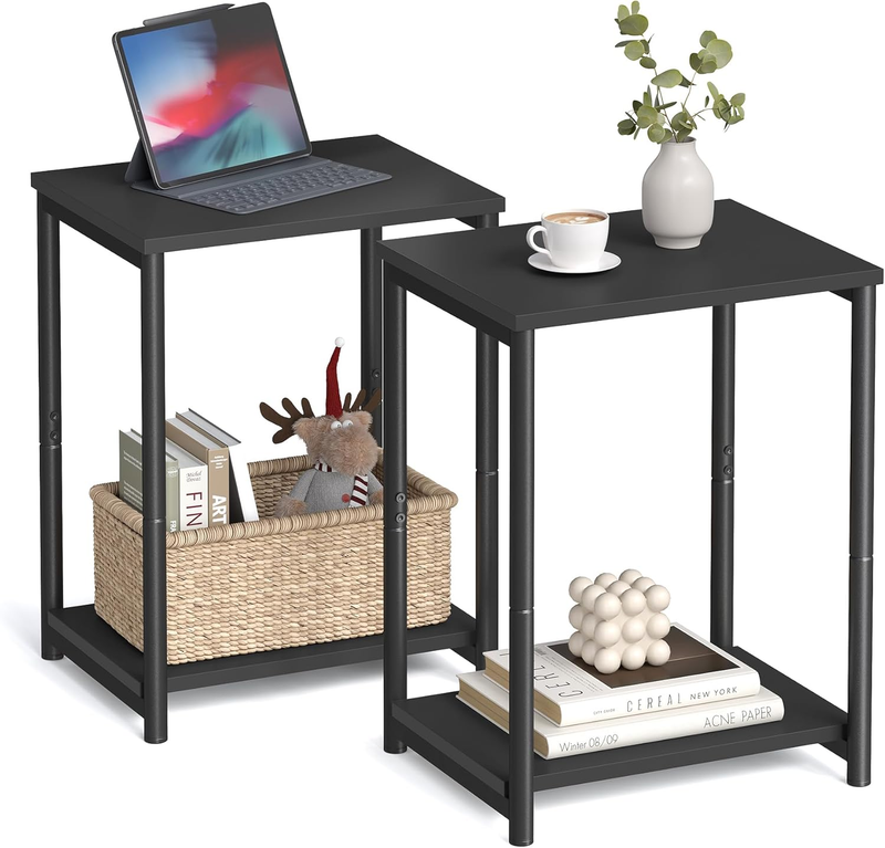Set of 2 Side Tables Small End Tables Nightstand for Living Room Bedroom Black0