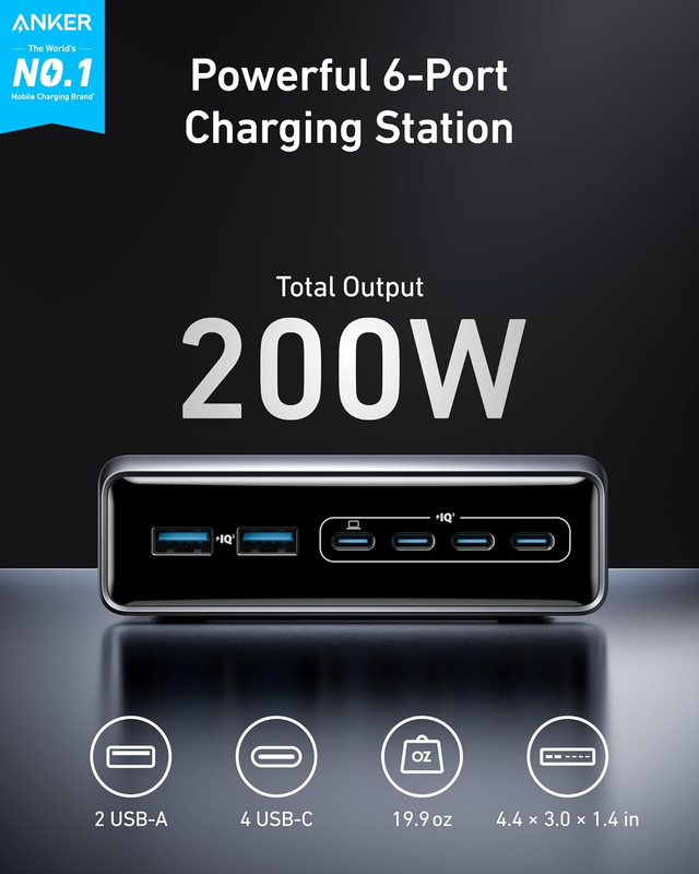 6-Port GaN Charging Station 200W USB-C PD Fast Charger for Phone Samsung1